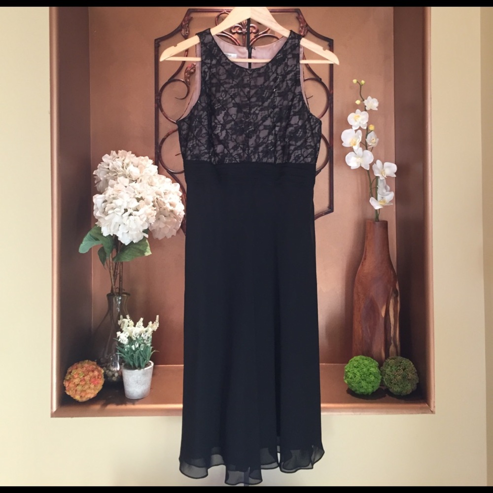 Host Pick! Evan Picone Beaded Black Cocktail Dress Size 6 - Picture 2 of 7